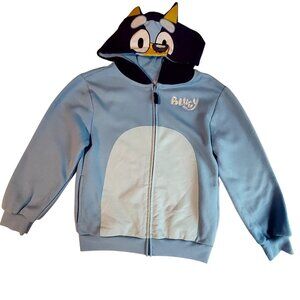 Bluey Kids Zip-Up Hoodie With Ears & Horns Light Blue Medium Size  Cotton Blend